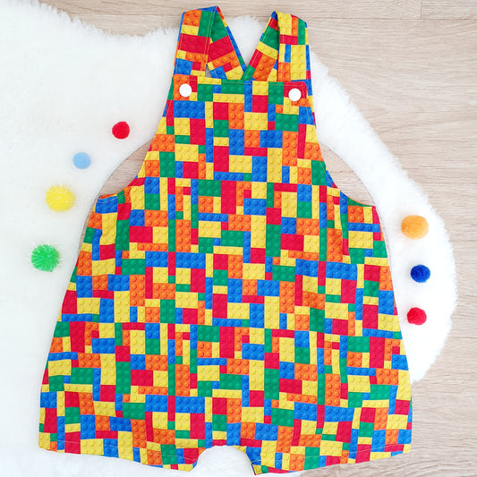 BLOCKS print Overalls, Baby / Toddler Overalls, Short Leg Romper, Size 2