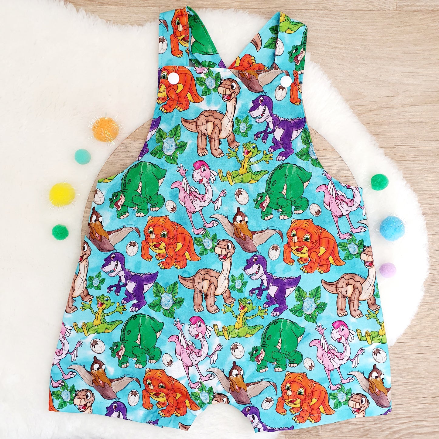 DINOSAURS print Overalls, Baby / Toddler Overalls, Short Leg Romper, Size 2