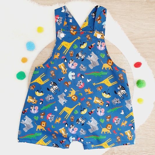 ANIMALS print Overalls, Baby Overalls, Short Leg Romper, Size 1