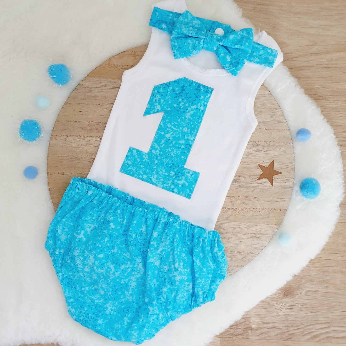 Aqua Sparkle, Blue Boys 1st Birthday Outfit, Size 0