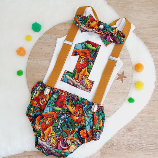 LION KING print Boys 1st Birthday Outfit, Size 1