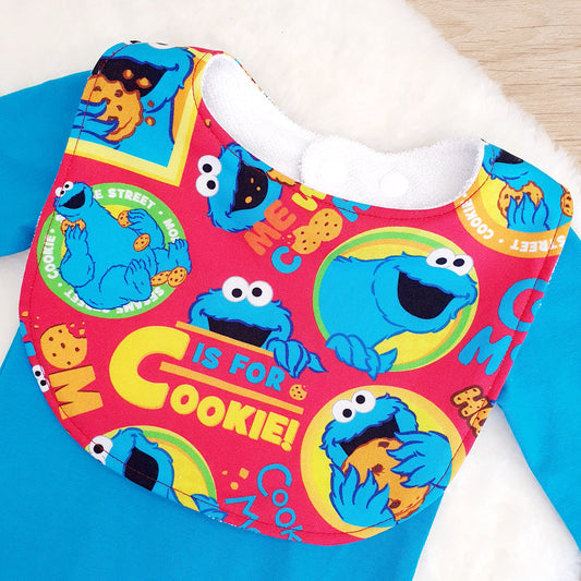 Bib, Handmade Baby Bib, Feeding Bib - Cookie Monster print