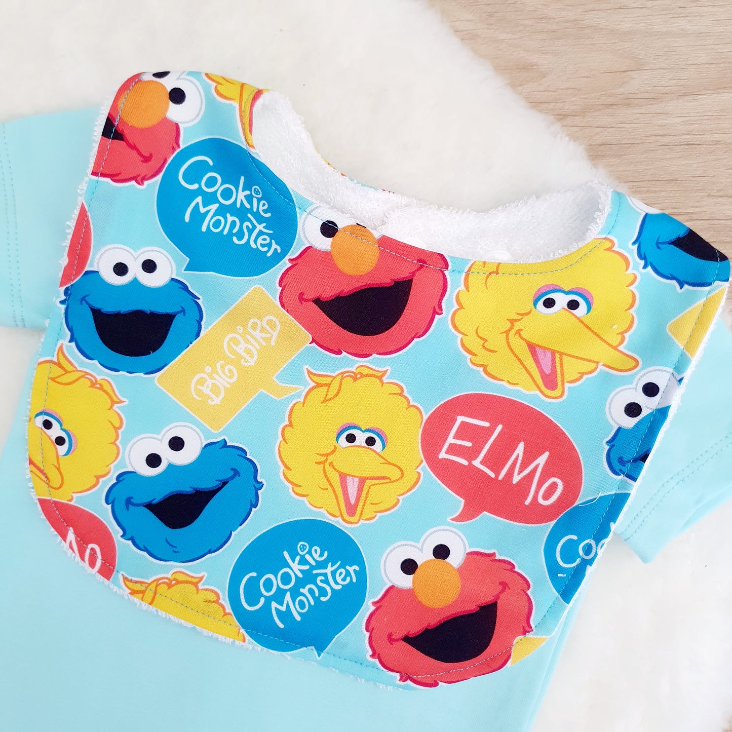 Bib, Handmade Baby Bib, Feeding Bib - Sesame Street print