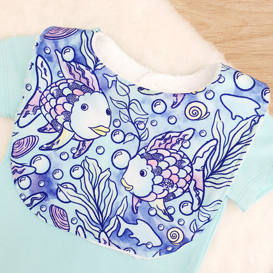 Bib, Handmade Baby Bib, Feeding Bib - Rainbow Fish print