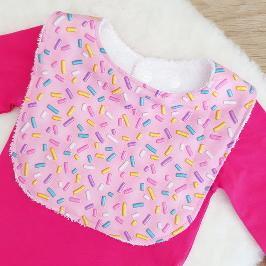 Bib, Handmade Baby Bib, Feeding Bib - Sprinkles on Pink print