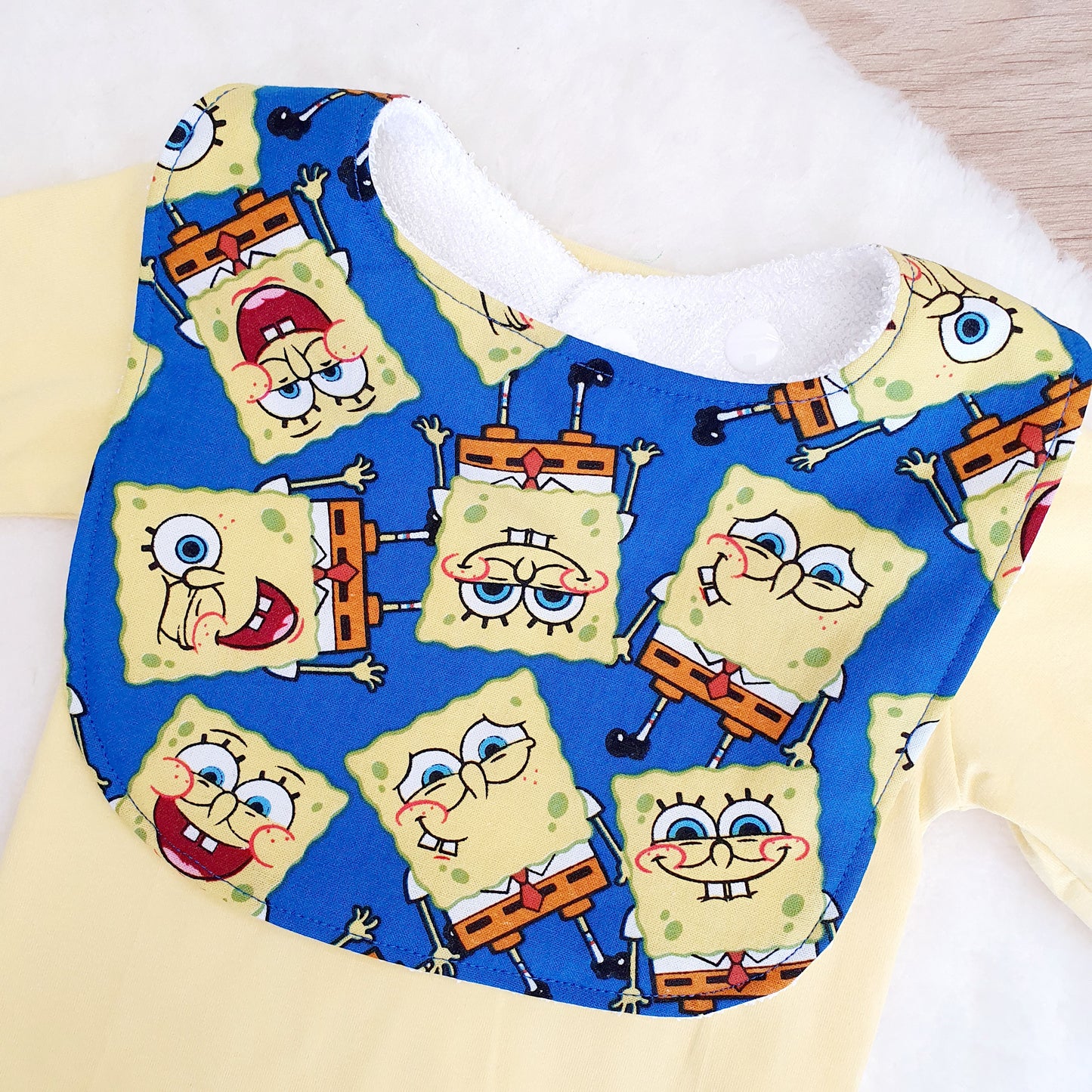 Bib, Handmade Baby Bib, Feeding Bib - Spongebob print