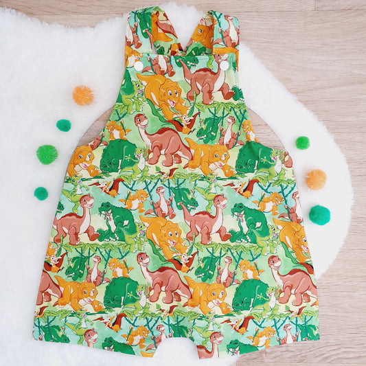 DINOSAURS print Overalls, Baby / Toddler Overalls, Short Leg Romper, Size 2