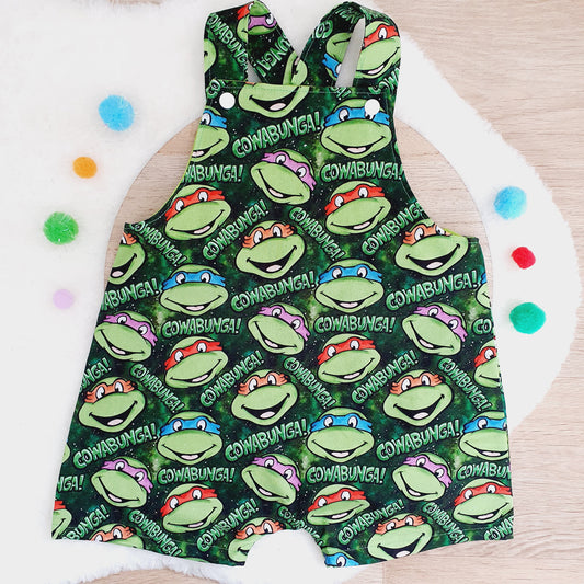 TMNT print Overalls, Baby / Toddler Overalls, Short Leg Romper, Size 2