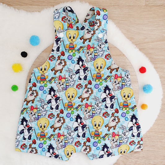 LOONEY TUNES print Overalls, Baby Overalls, Short Leg Romper, Size 1