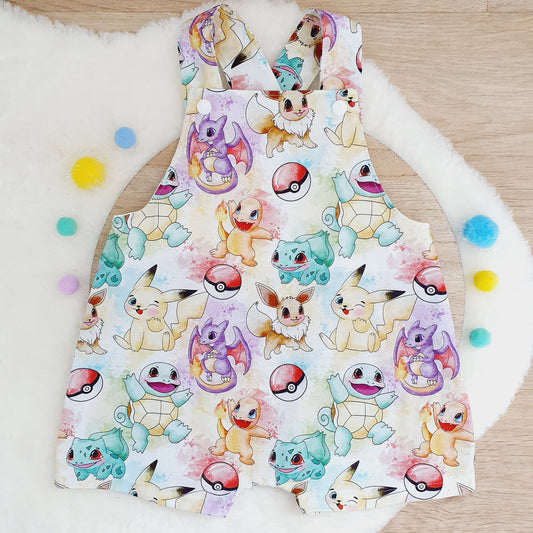 POKEMON print Overalls, Baby Overalls, Short Leg Romper, Size 1