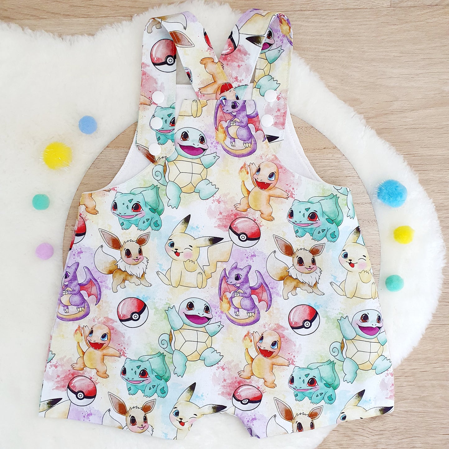 POKEMON print Overalls, Baby Overalls, Short Leg Romper, Size 1