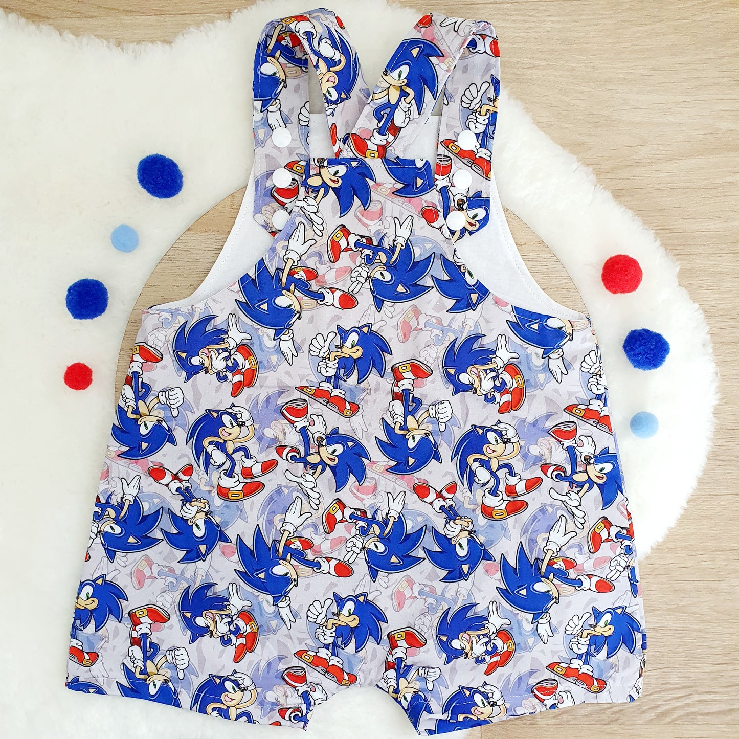 SONIC print Overalls, Baby / Toddler Overalls, Short Leg Romper, Size 2