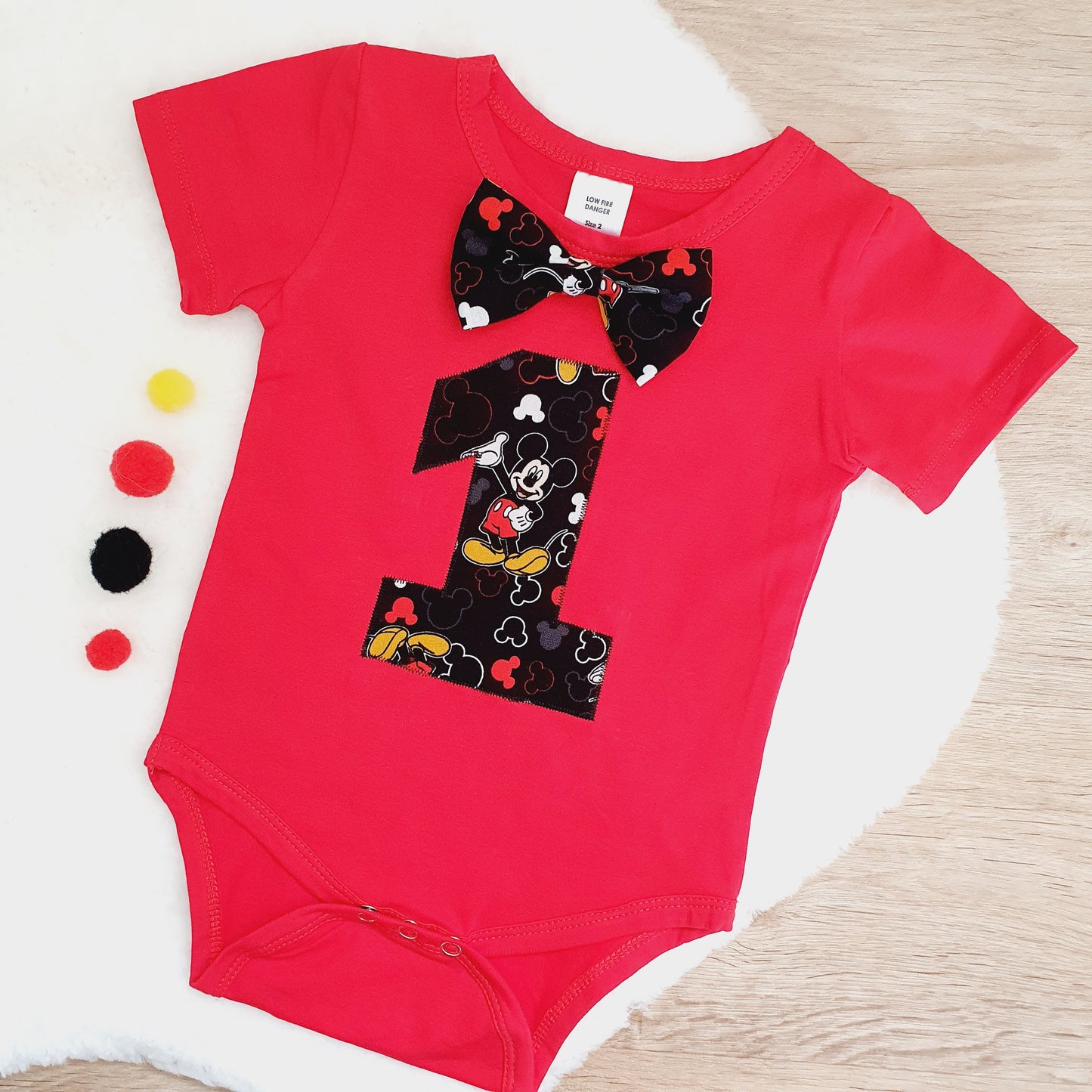 Boys 1st Birthday Short Sleeve Bodysuit, Size 2, Mouse print