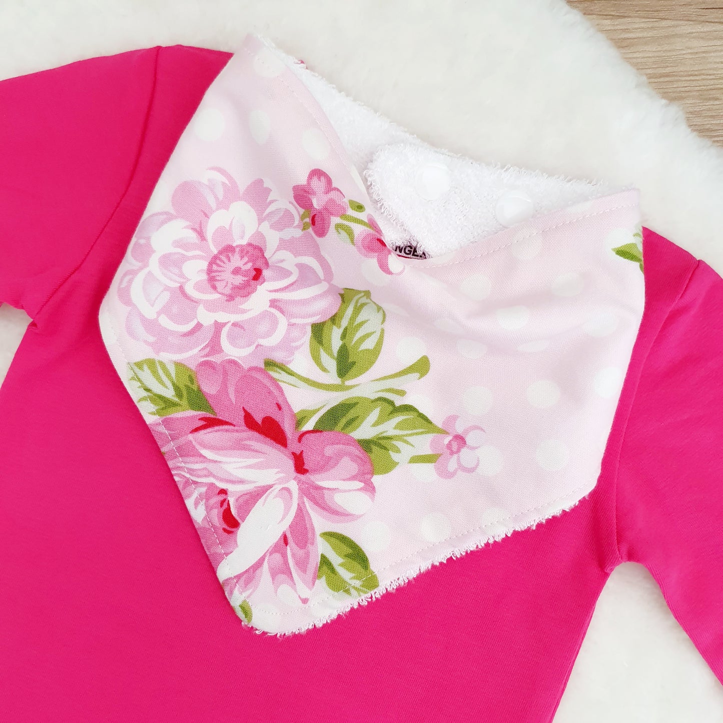 ROSEY ON PINK Bandana Dribble Bib - Bamboo Backed Ultra Absorbent Bib