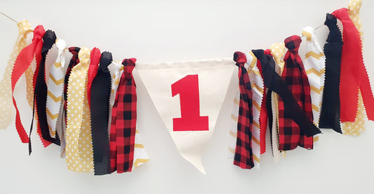 RED / YELLOW / BLACK Bunting - 1st Birthday Bunting - Red '1'